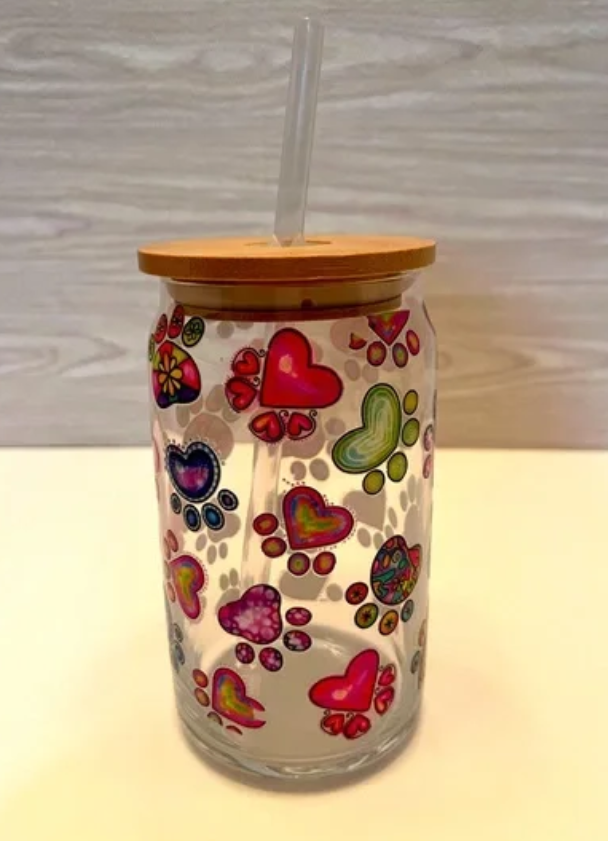 Dog Paws 16 oz Glass Cup