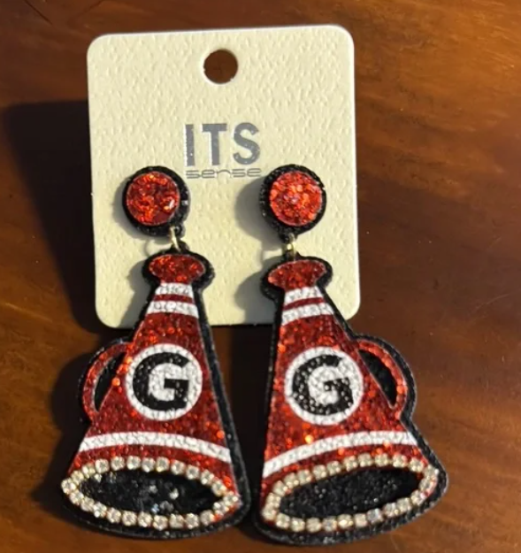 Sparkly Red and Black G Megaphone Earrings