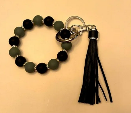 Grey and Black Silicone Beaded Keyring/Keychain Bracelet