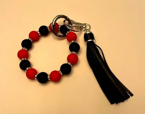 Red and Black Silicone Beaded Keyring/Keychain Bracelet