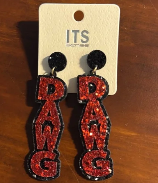 Sparkly Red and Black DAWG Earrings